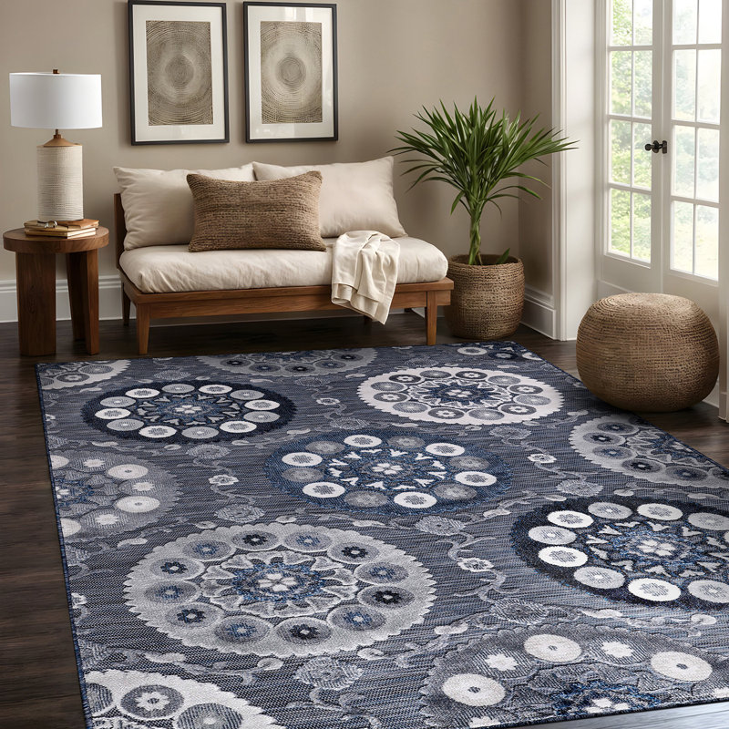 Chartier Navy Indoor/Outdoor Rug, Rectangle 6'1'' x 9'
