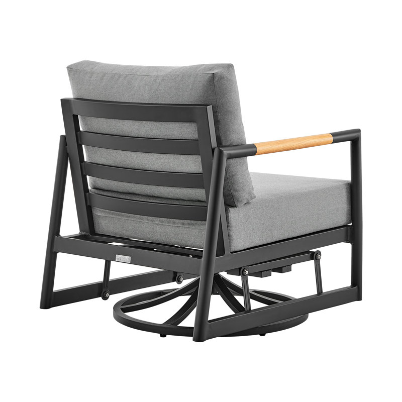 Antone Black Aluminum Outdoor Glider Chair with Gray Cushions