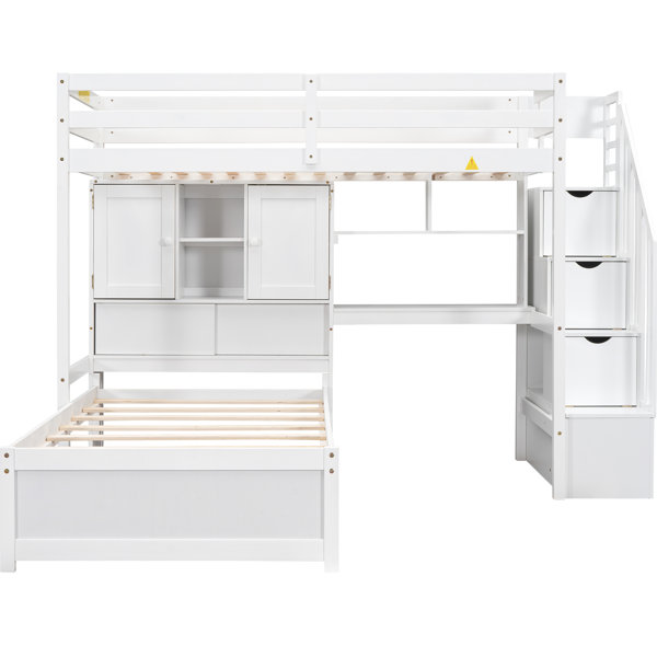 Alwyn Home Twin Over Loft Bed With Storage And Staircase - Solid Wood ...