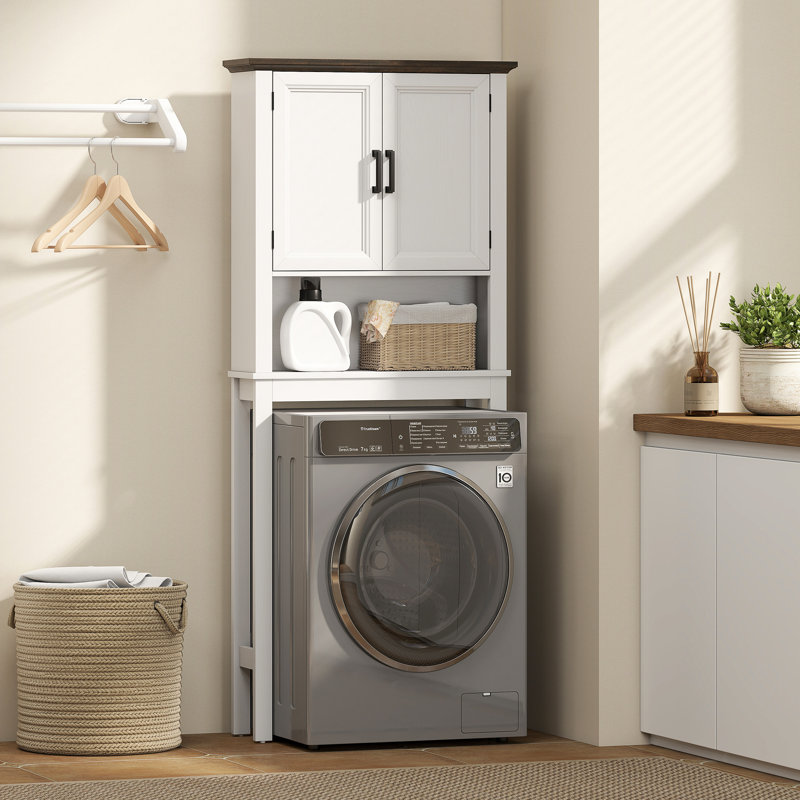 Armoire de rangement au-dessus de la toilette avec barre inférieure réglable, blanc