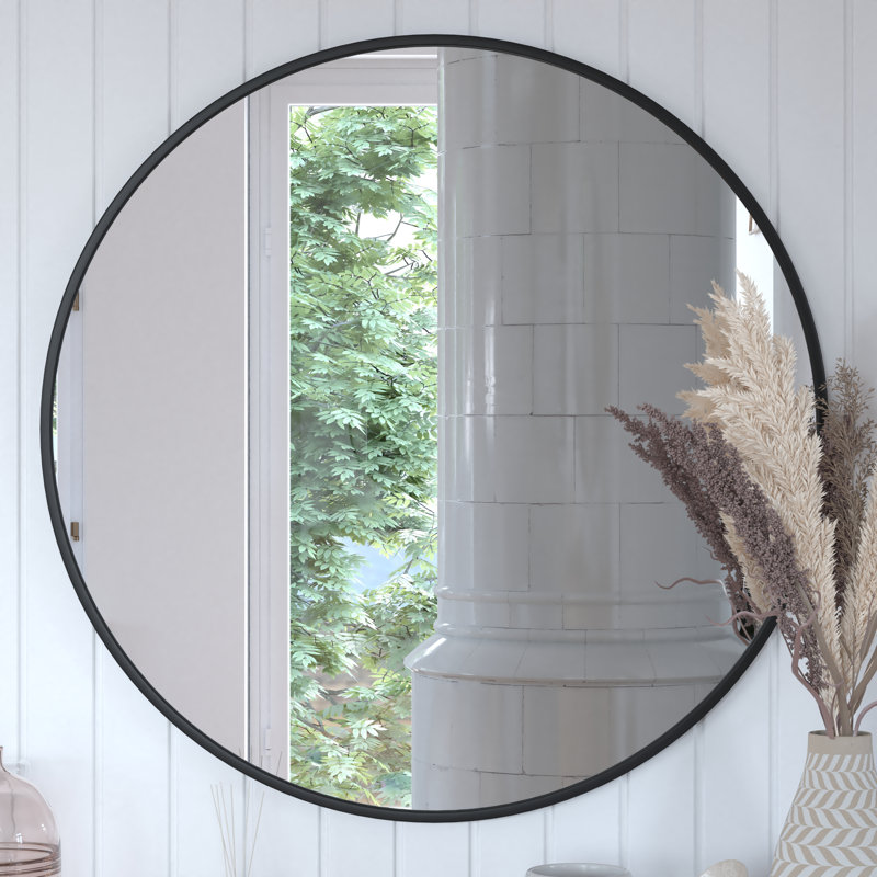 Miroir d'appoint mural incassable Nafne, Noir, 36 po x 36 po