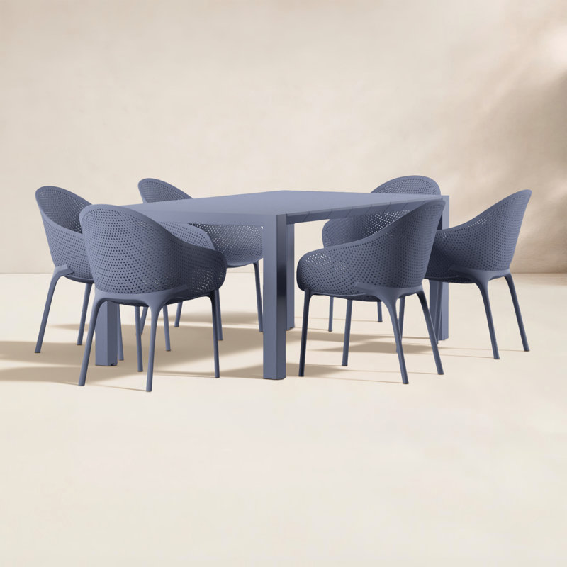 Farrah 70" W Extendable Plastic 7-Piece Patio Dining Set, Dark Gray