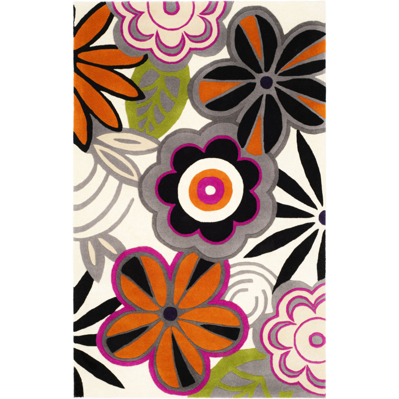 Tapis noir / orange en laine touffeté à la main Clovill, Rectangle 2 pi x 3 pi
