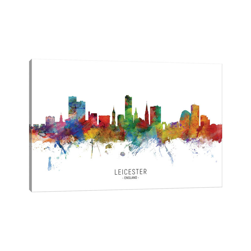 Leicester England Skyline by Michael Tompsett - Wrapped Canvas Painting, 20.32 cm H x 30.48 cm W