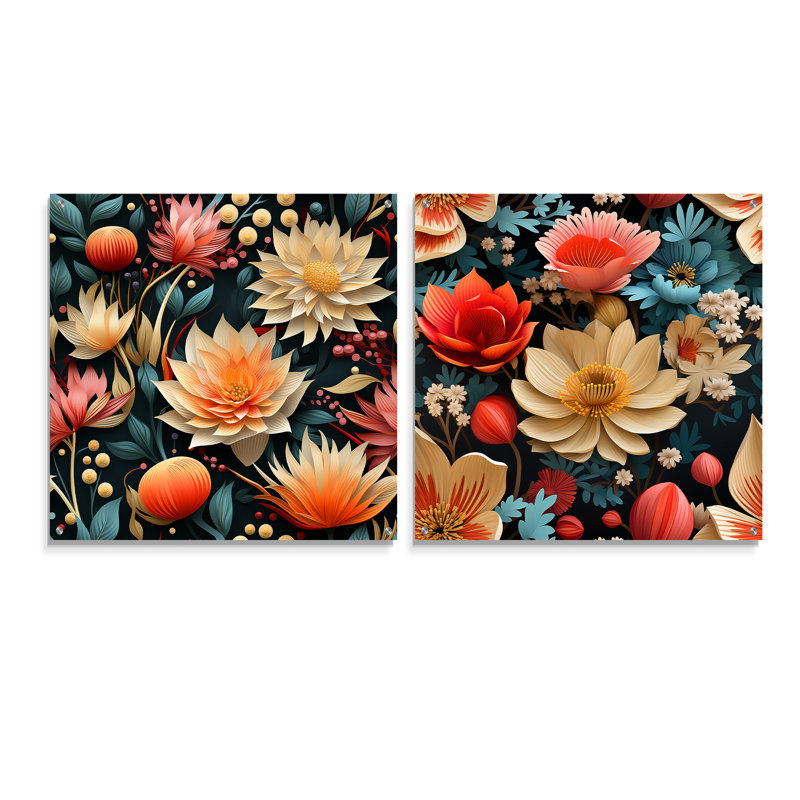 Camélia - ensemble de 2 art mural en verre acrylique, H 16 po x l 33 po