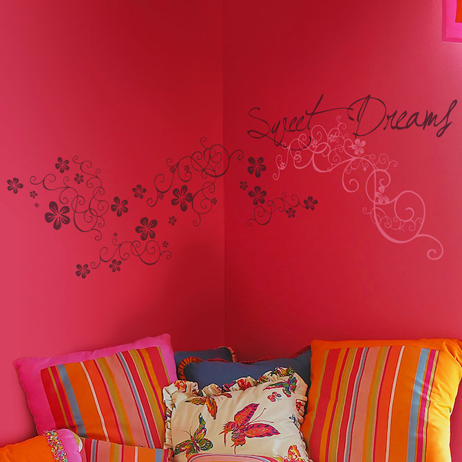 Décalcomanie murale rêves doux, Noir / Rose