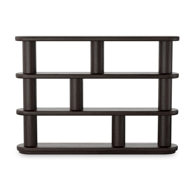 Ebony Oak Wide Geometric Bookcase with Cylindrical Pillars