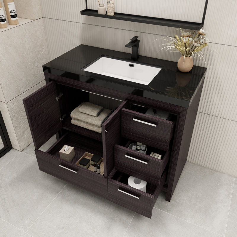 Ensemble de meuble-lavabo simple 42 po Ephesus, Chêne noir gris