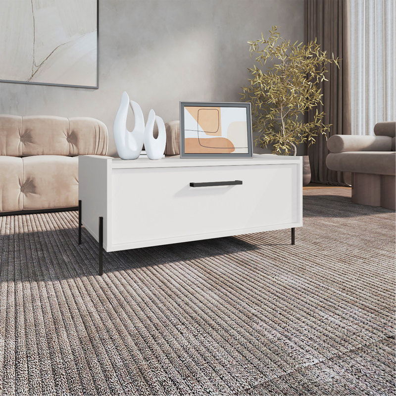 Table basse haute 15 po Shan avec armoire escamotable et tablette ouverte blanc Shan, Blanc