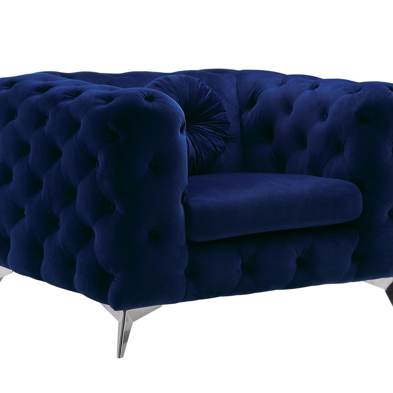 Fauteuil Chesterfield large de 47,09 po Layota, Tissu bleu