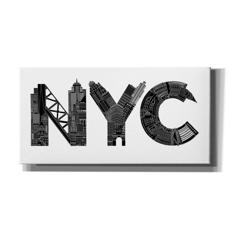 NYC par Robert Farkas - reproduction d'art sur toile tendue, H 12 po x l 24 po x P 0,75 po