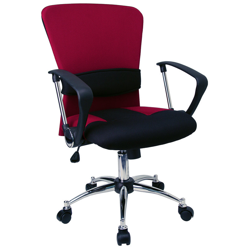 Contemporary Mid-Back Mesh Swivel Task Office Chair with Adjustable Lumbar Support and Arms, Burgundy