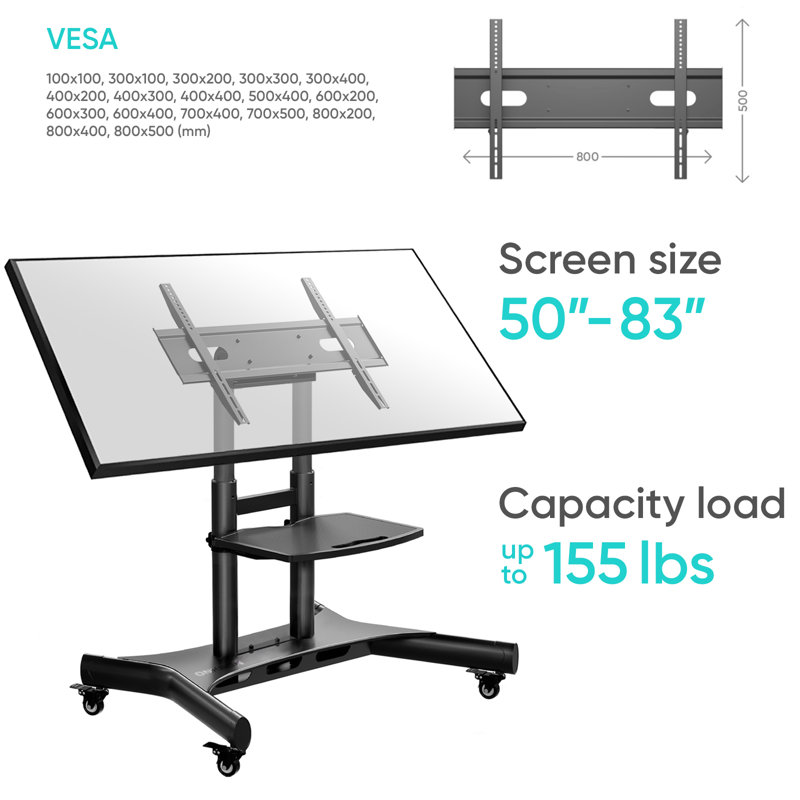 ONKRON Mobile TV Stand on Wheels for 50-83 Inch TVs up to 154 lbs ...
