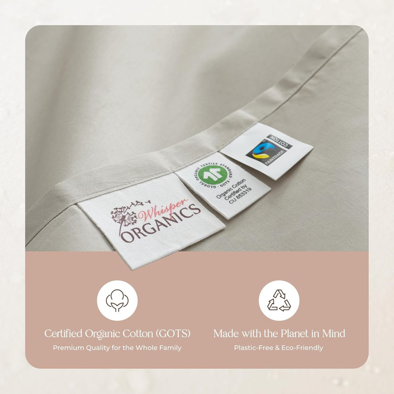 Whisper Organic Certified Organic Queen Flat Sheet Only - 100% Organic Cotton Sheets With Luxurious Soft And Breathable 300 Thread Count Sateen Weave Finish - Gots & Fairtrade Certified (Queen, Pewter)