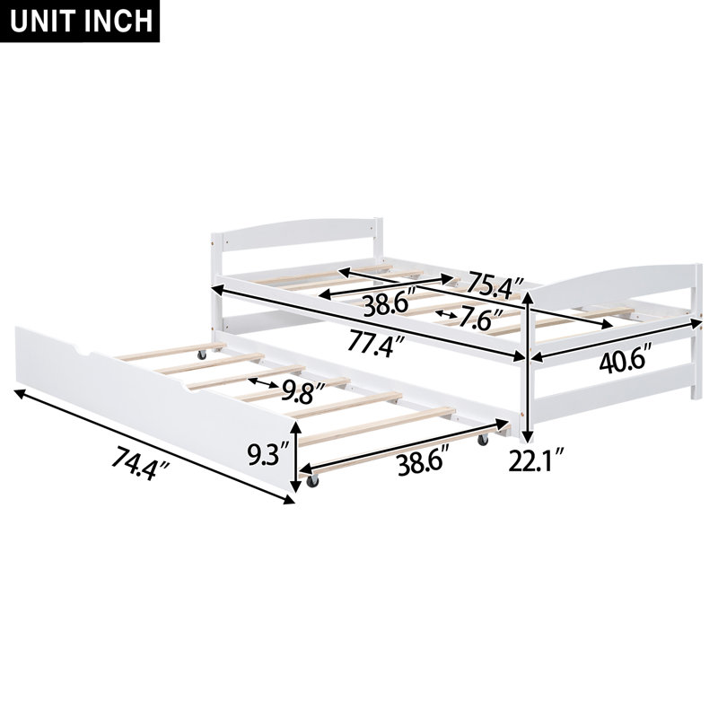 Lit plateforme simple avec lit gigogne, Blanc
