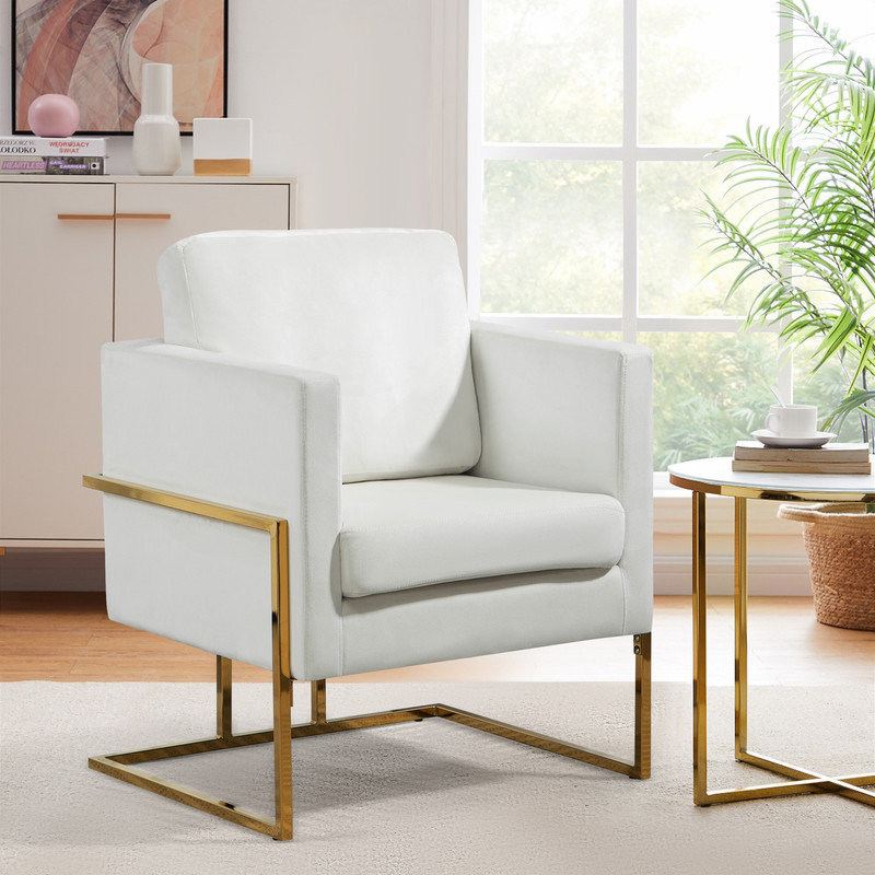 Upholstered Velvet Modern Accent Chair for Living Room, Bedroom, White Velvet