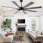 Ventilateur de plafond moderne de 183 cm (72 po) avec lumière et télécommande, moteur CC réversible à 6 vitesses, grand ventilateur de plafond à intensité variable pour salon