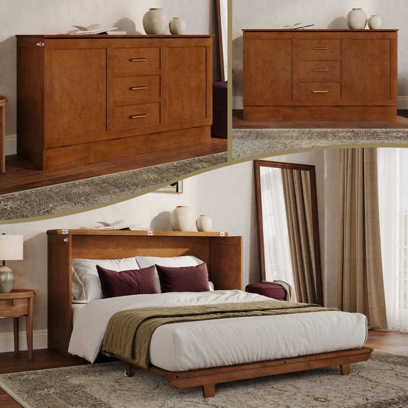Commode escamotable avec matelas 6 po Charleston, Teak, Queen