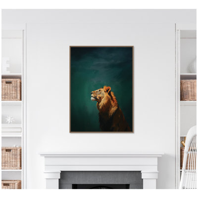 Lion on Tonal Blue Teal Green Abstract by The Creative Bunch Studio Framed Canvas Wall Art Print