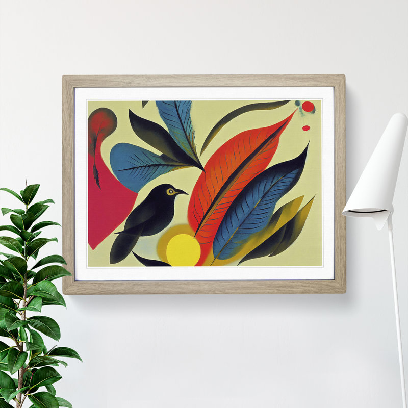 XH1022-10303X Wonderful Bird Abstract - Single Picture Frame Print, 25cm H x 34cm W x 2cm D, Oak Framed