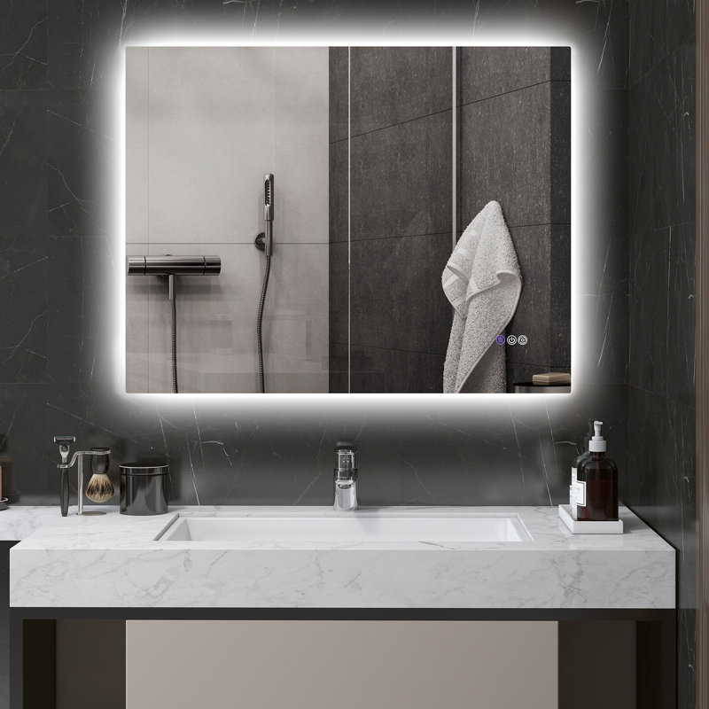 Miroir de salle de bain à DEL 35 po x 28 po, brouillard, à intensité variable avec température de couleur infinie, fonction mémoire, fixation murale, horizontale / verticale, Cri90 +, résistant à l'eau, Ip44 imperméable, lumières en alliage 35 po x 28 po, à intensité variable, température