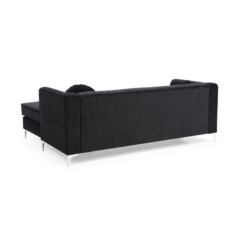 Ballentine Velvet L-Shaped Sectional Reversible, Black