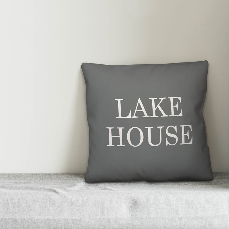  Coussin intérieur / extérieur Lake House, H 16 po x l 16 po, Gris / blanc