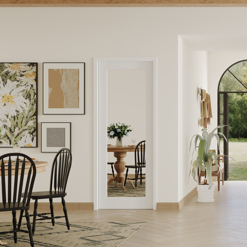 Prehung Slab Doors - 1 Lite Mirrored Surfaced Modern Design MDF With Door Jamb And Hingers, 32" x 80", Right