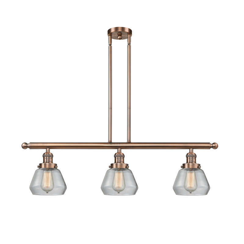Luminaire suspendu linéaire à 3 lumières pour îlot de cuisine Chill, Cuivre antique, Transparent