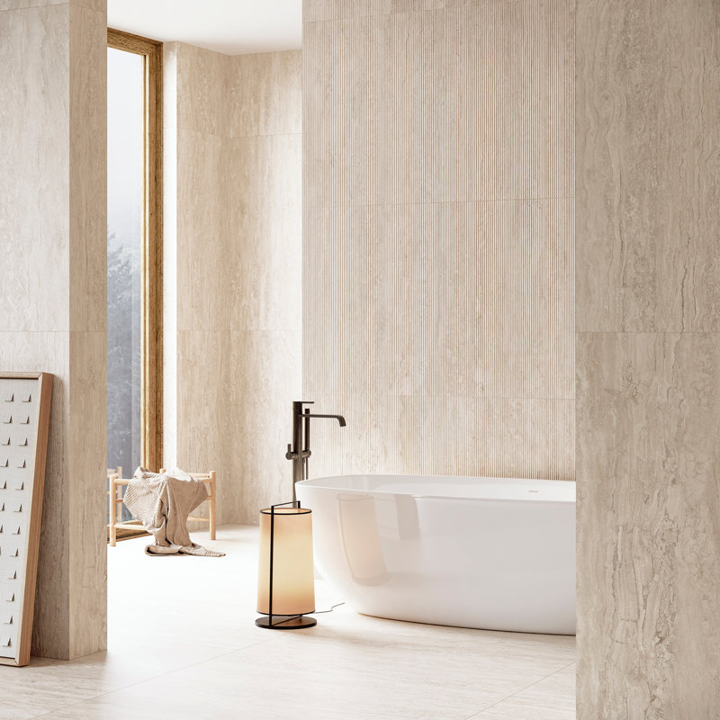 Spanish Marmol Porcelain 12" x 24" x 9mm Floor and Wall Tile Case(5 PCS, 10.76 Sq. Ft.), Ivory