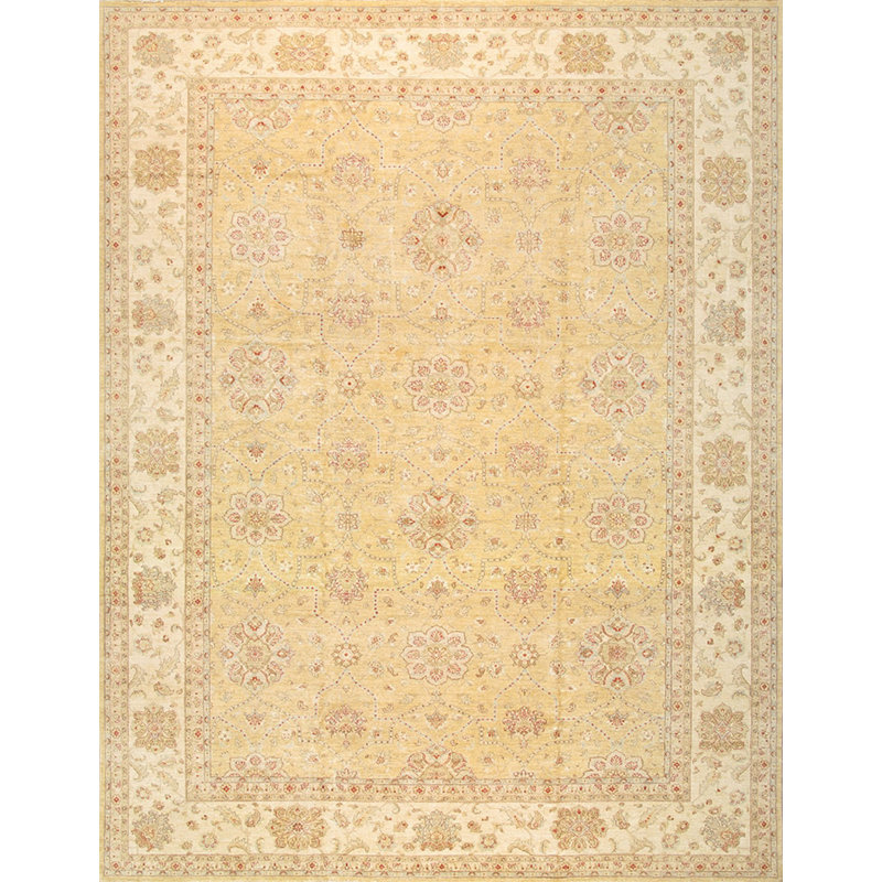 Ivory Floral Hand-Knotted Wool Rectangular Area Rug