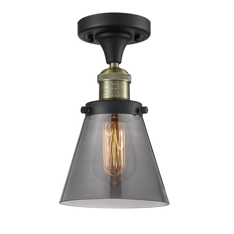 Plafonnier semi-encastré 1 lumière Cone, Ampoule à DEL rétro de 6 watts, Fumé, Nickel poli