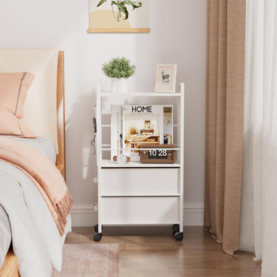 Petites tables d'appoint étroites pour petits espaces, table de chevet avec tiroirs et roulettes Skinny Bedside