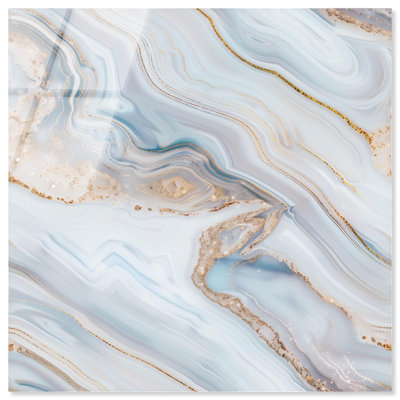 «Icy Glitter Stone I», art abstrait bleu par Art Remedy, prêt à être accroché