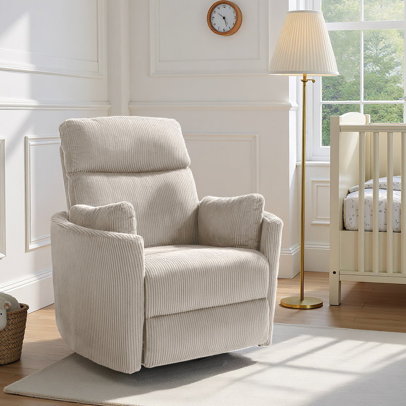 36.72'' Wide Power Recliner Chair Swivel Rocker Glider Recliner, Nursery Glider Recliner, Corduroy Nursery Recliner Chair For Living Room With Adjustable Pillows-Beige