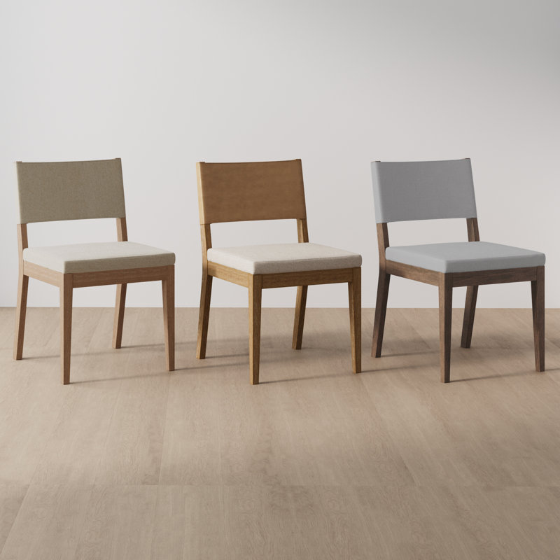 Chaise rembourrée en bois massif brun clair, 1, Beige / Ivoire, Brun
