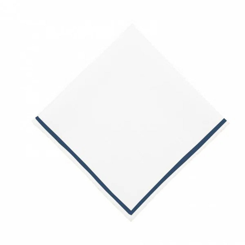 Single Embroidery Border Cotton Napkins (Set Of 4), White/Navy Blue, 12" x 12"