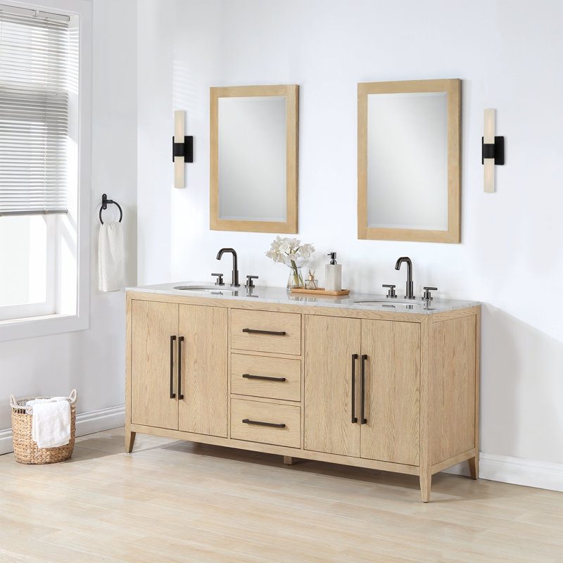 60" Undermount Double Bathroom Vanity Set, Wire Brushed Dark Oak, 72"