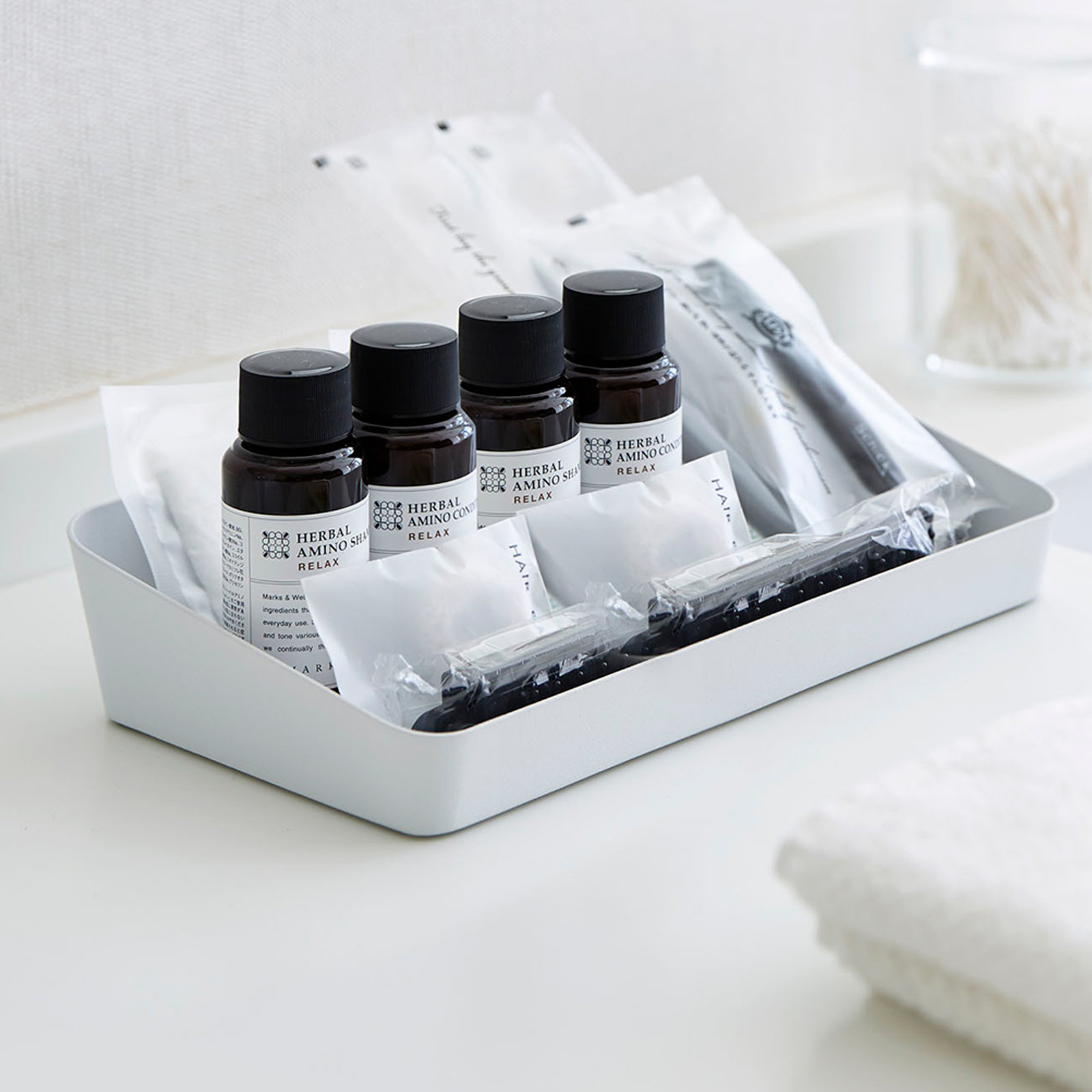 Yamazaki Home Space Saving Vanity Tray, Sloped, Steel, Large, White, 2" H x 11.8" W x 5.3" D
