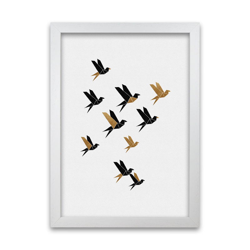 Orara Origami Birds Collage II - Print, White Framed, 45cm H x 33cm W x 2cm D