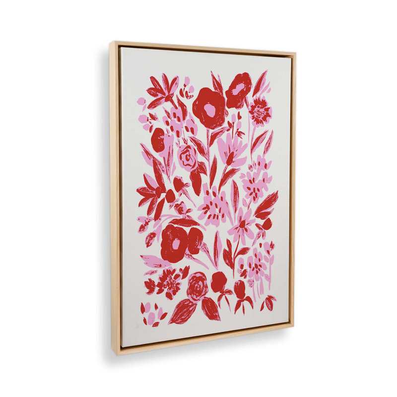 «Red and Pink Artsy Flowers» par Garima Dhawan, reproduction d'art, H 16 po x l 12 po, Brun