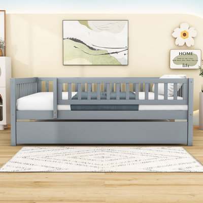 Aldora Wood Daybed with Twin Trundle and Fence Guardrails