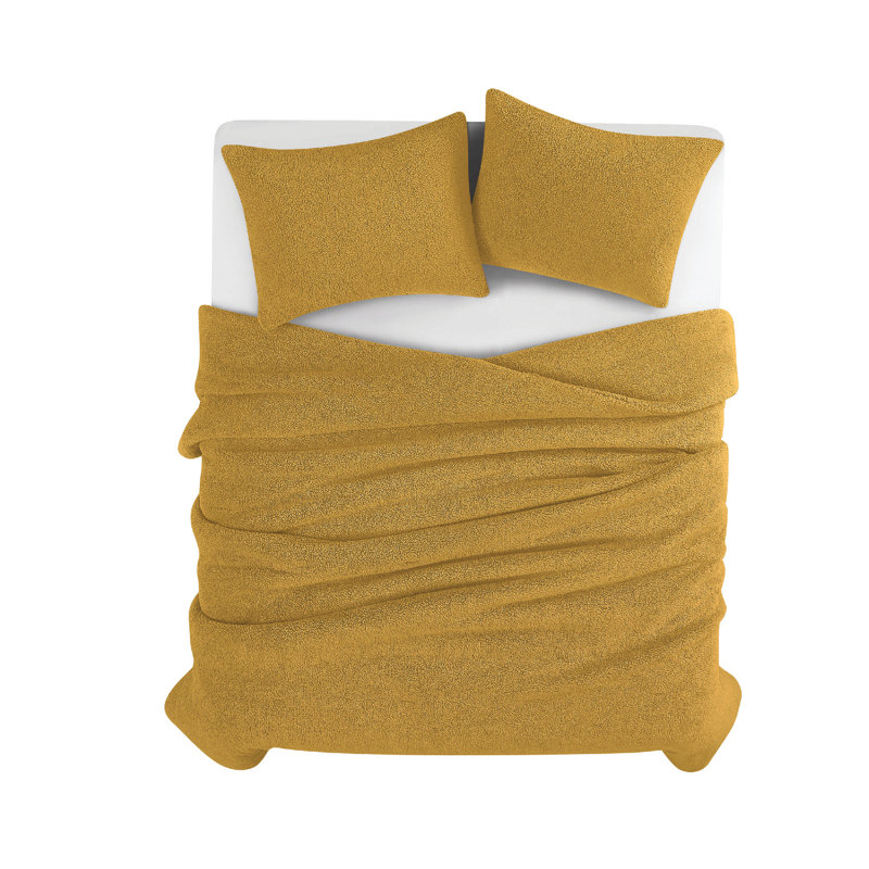 Brooklyn Loom Marshmallow Sherpa Comforter Set, Mustard , Queen Comforter + 2 Standard Shams