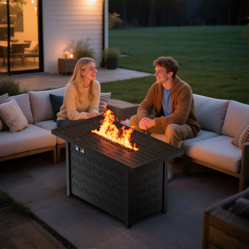 Table de foyer d'extérieur au gaz propane 43 "50 000 Btu, certifiée Etl avec couvercle et remplisseur de pierres volcaniques