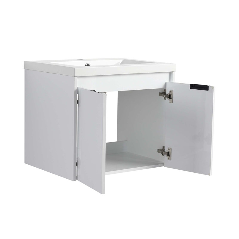 Meuble-lavabo 24 po avec lavabo en résine, 2 portes à fermeture douce, conception à fixation flottante