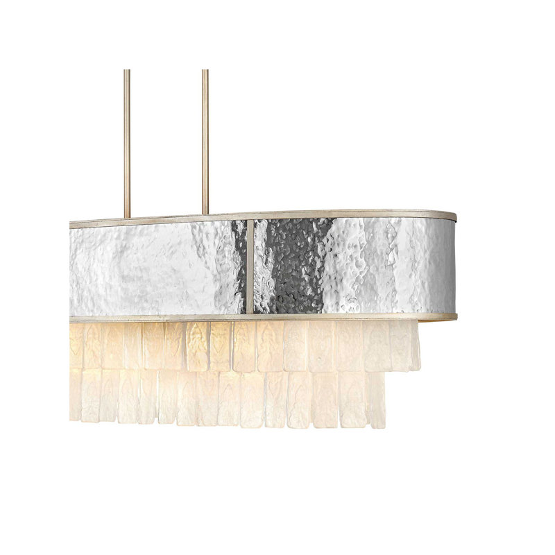 Reverie 43.25" Ten-Light Linear Chandelier - Hammered SS Shade & Textured Crystals