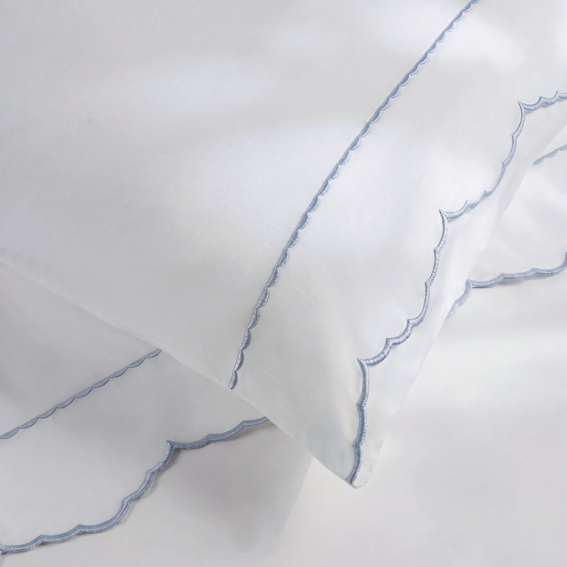 Ensemble de draps et taies d'oreiller en coton très grand, satin de coton 300TC, poche profonde, blanc et bleu