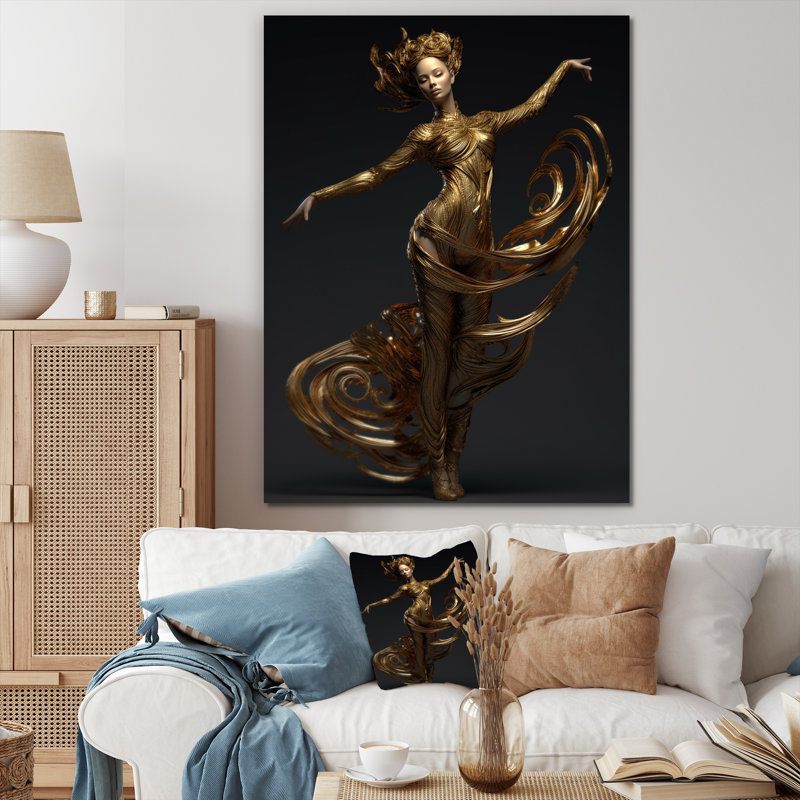 «Dynamic Pose Abstract Golden Dancer I», reproduction sur toile, H 40 po x l 30 po, Toile tendue