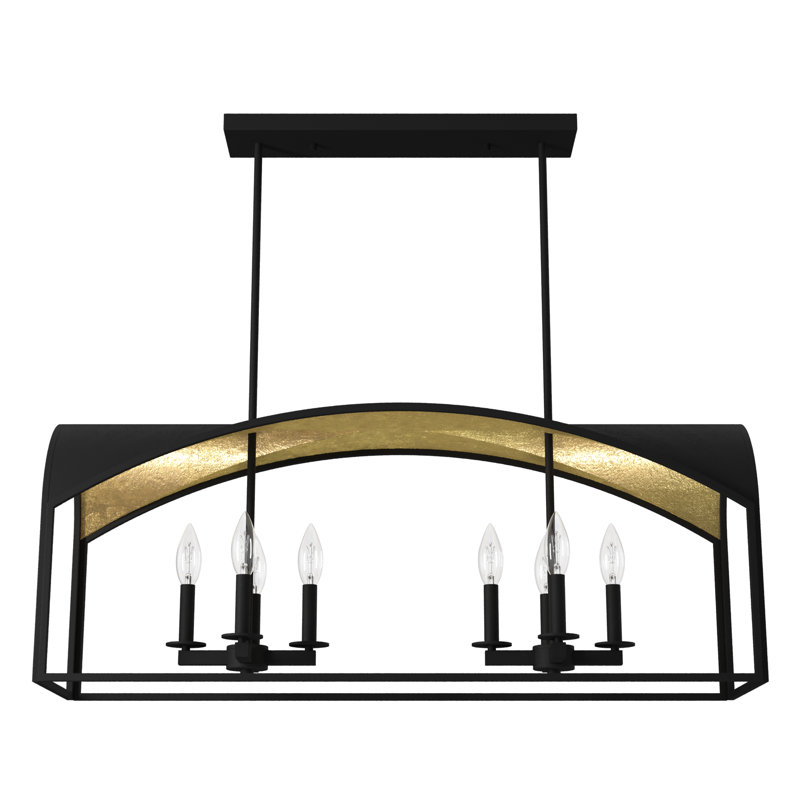Hunter Dukestown 8 Light Linear Chandelier Ceiling Light Fixture, Natural Iron/Gold Leaf