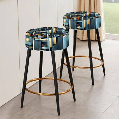 Ensemble de 2 tabourets de bar à motif géométrique bleu sarcelle Melody